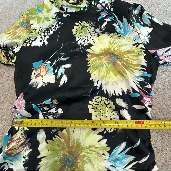 Zara Black satin floral flower print long sleeve high neck mini dress Sz S NWOT - Picture 11 of 13